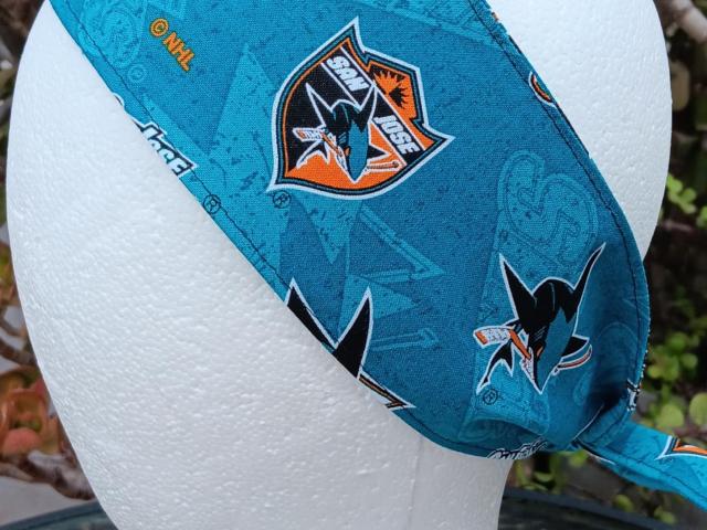 3” wide San Jose SJ Sharks hair tie, hair wrap, headband, head wrap, pin up, self tie, scarf, neckerchief, retro, rockabilly, handmade