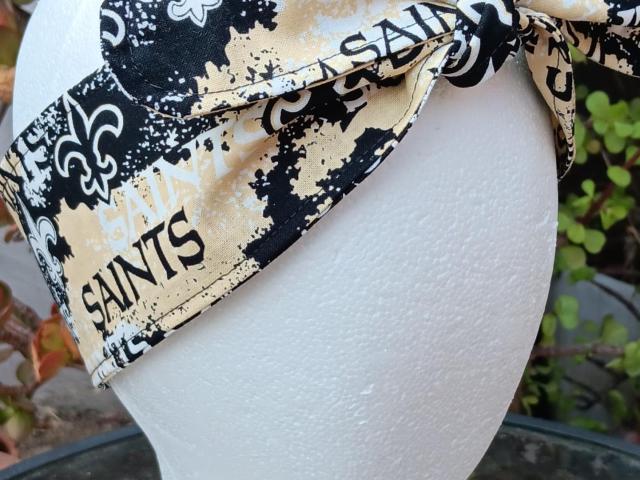 3” Wide New Orleans Saints hair tie, hair wrap, headband, pin up, self tie, scarf, neckerchief, retro, rockabilly