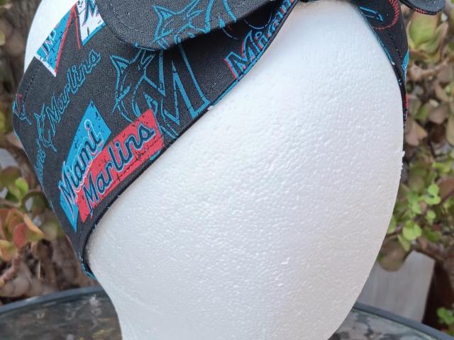 3” wide Miami Marlins self tie fabric headband, black/blue/red/white, hair tie, hair wrap, pin up style, self tie, scarf, rockabilly style, handmade