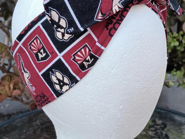 3” Wide Arizona Coyotes headband, hair wrap, pin up, hair tie, neckerchief, retro, rockabilly, handmade