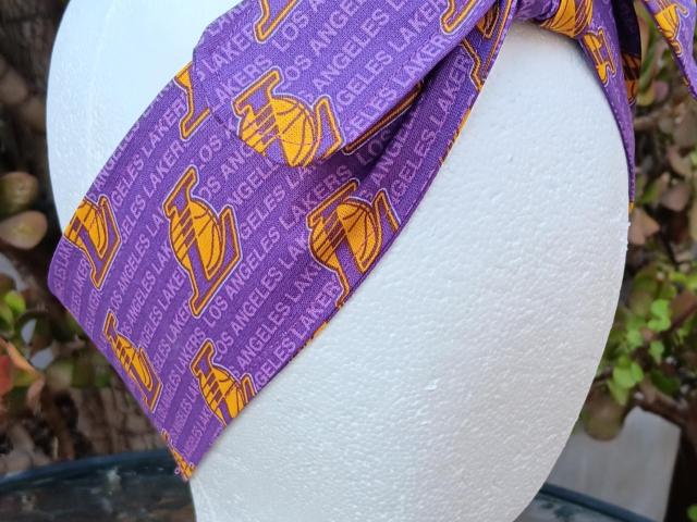3” Wide Los Angeles Lakers headband, hair wrap, pin up, hair tie, neckerchief, retro, rockabilly, handmade