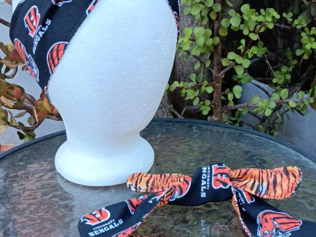 3” Wide Cincinnati Bengals & Tiger Stripe headband, hair wrap, head wrap, hair tie, pin up style, rockabilly, handmade