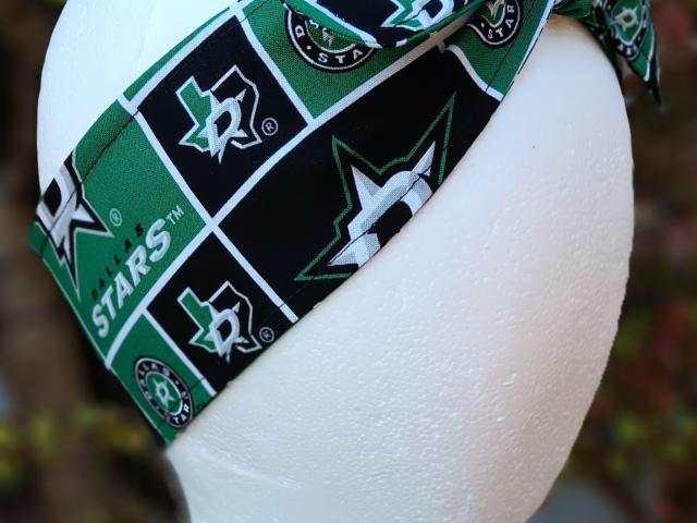 3” wide Dallas Stars head band, self tie, hair wrap, headband, hockey, pin up style, scarf, retro style, rockabilly, handmade