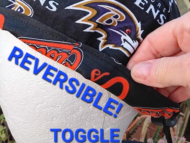 Toggle Cord Lock Reversible Baltimore Orioles & Ravens scrub cap, adjustable, cotton, surgical skull nurse tech technician doctor medical hat
