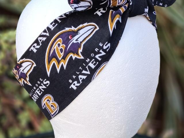 3” wide Baltimore Ravens self tie fabric headband, hair tie, hair wrap, pin up style, self tie, scarf, rockabilly style, handmade