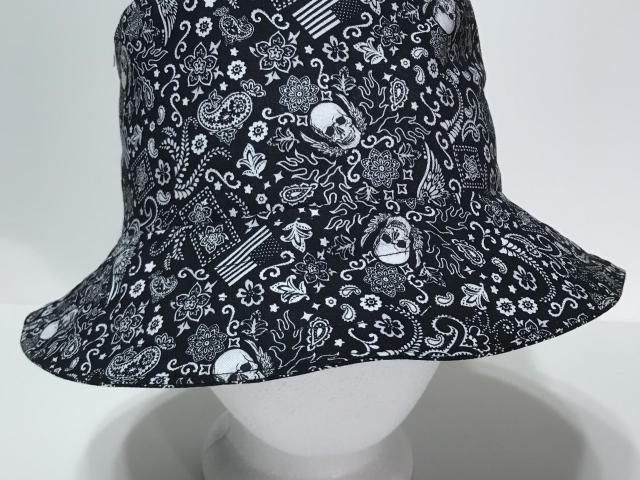 Skulls & Flags Bandana Print Bucket Hat, Reversible, Unisex Sizes S-XXL, cotton, summer hat, fishing hat, ponytail sun hat, floppy hat, Halloween