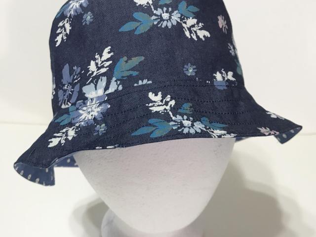 Floral Denim Bucket Hat, Reversible, Sizes S-XXL, Cotton, floppy hat, gardening hat, sun hat, casual hat, woman's fishing hat, polka dots, adults or older children