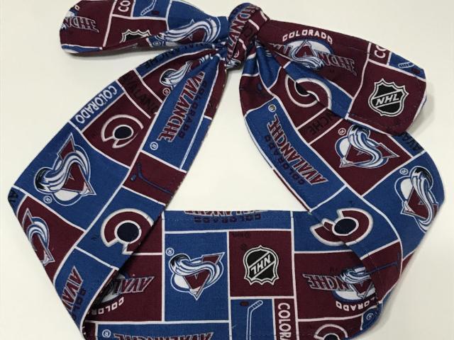 3” wide Colorado Avalanche hair tie, hair wrap, headband, hockey, pin up, self tie, scarf, neckerchief, retro, rockabilly, handmade