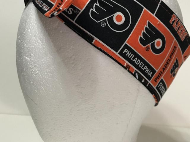 3” wide Philadelphia Flyers hair tie, hair wrap, headband, pin up, self tie, scarf, neckerchief, retro, rockabilly, handmade