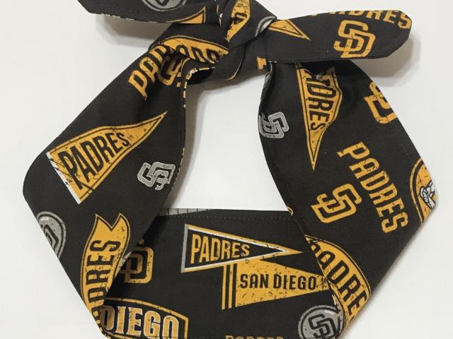 3” wide San Diego Padres hair tie, brown, hair wrap, headband, pin up, self tie, scarf, neckerchief, retro, rockabilly, handmade