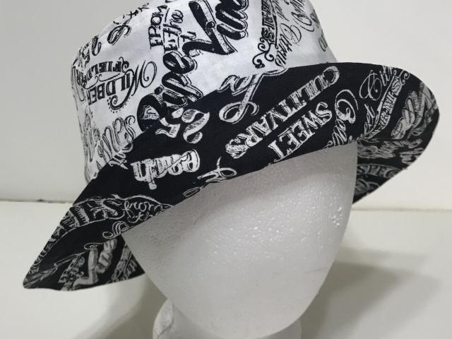Garden Theme Bucket Hat, Black & White, Reversible Gardening Hat, Sizes S-XXL, Cotton, Gift for Gardener, Farmers' Market Vegetables, adults or older children
