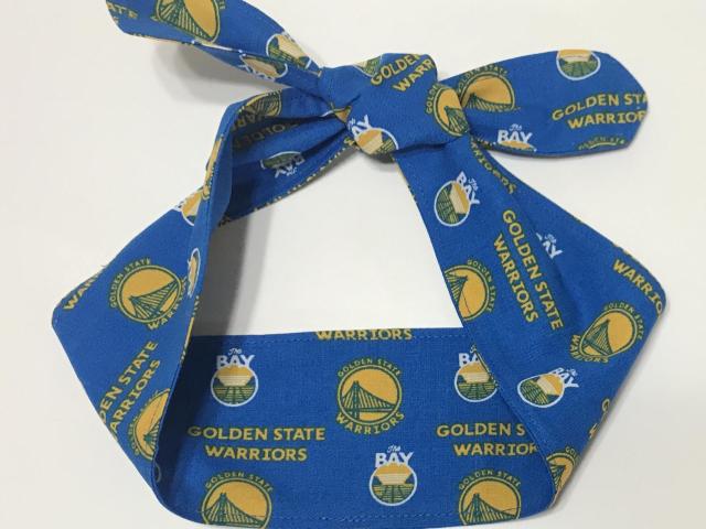 Golden State Warriors handmade narrow head scarf hair wrap, yellow on blue