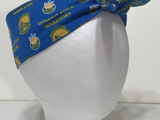 GSW hair wrap scarf shown on mannequin, with knot tied in front