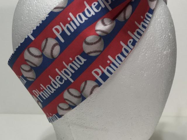 3” wide Philadelphia baseball hair tie, hair wrap, headband, pin up, self tie, scarf, neckerchief, retro, rockabilly