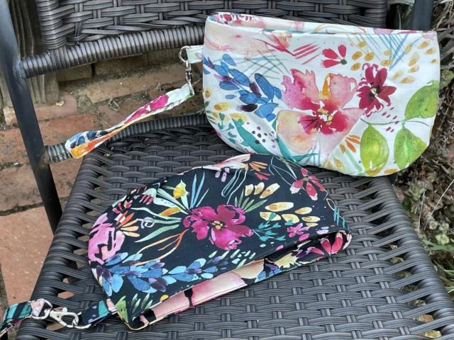 Pleated floral watercolor wristlet clutch purse, recessed zipper top, removable swivel wrist strap, cosmetic bag, make up pouch, bridesmaid gift, garden wedding