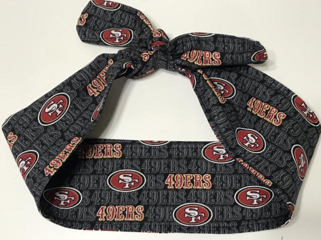 3” wide San Francisco 49ers hair tie, black grey red gold white, hair wrap, headband, pin up, self tie, scarf, neckerchief, retro, rockabilly