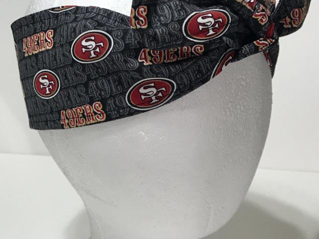 3” wide San Francisco 49ers hair tie, black grey red gold white, hair wrap, headband, pin up, self tie, scarf, neckerchief, retro, rockabilly