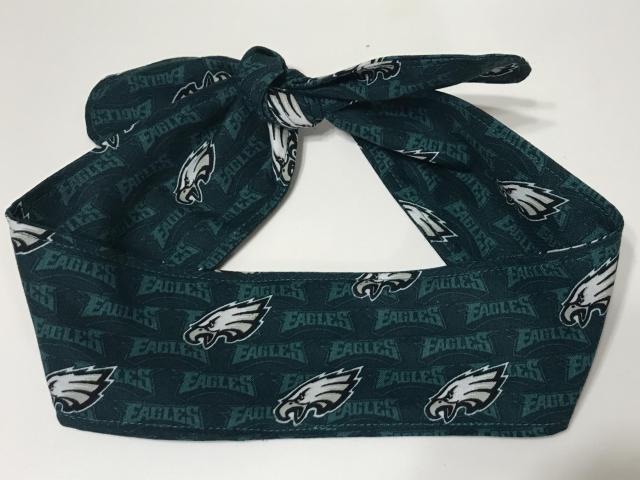 3” wide Philadelphia Eagles hair tie, hair wrap, headband, pin up, self tie, scarf, neckerchief, retro, rockabilly, small logo