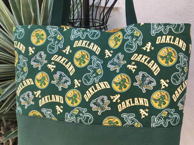 Tote bag, canvas bottom, Swingin' A's, Oakland A's Athletics baseball, one pocket, strong webbing straps, elephants