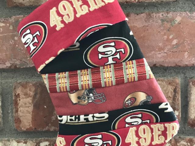 Small 9" SF 49ers Christmas Stocking, Quilted Niners Christmas Stocking, San Francisco 49ers Christmas Stocking,  handmade 