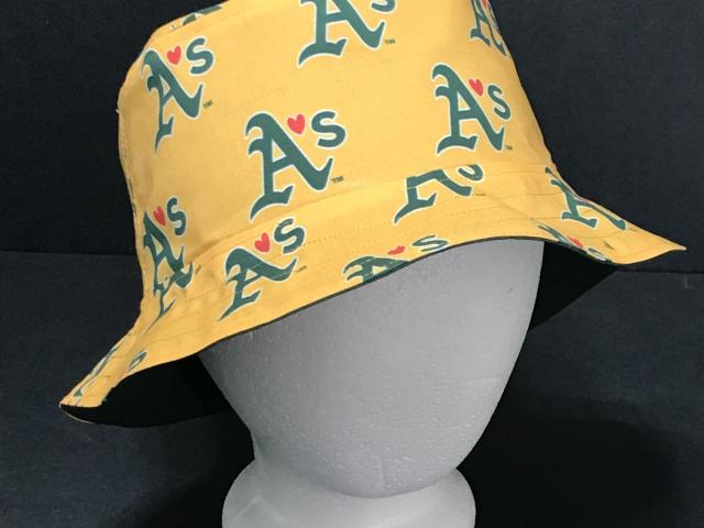Oakland A’s Theme Bucket Hat, Golden Yellow, Reversible, Unisex Sizes S-XXL, cotton, fishing hat, sun hat, floppy hat, adults or older children