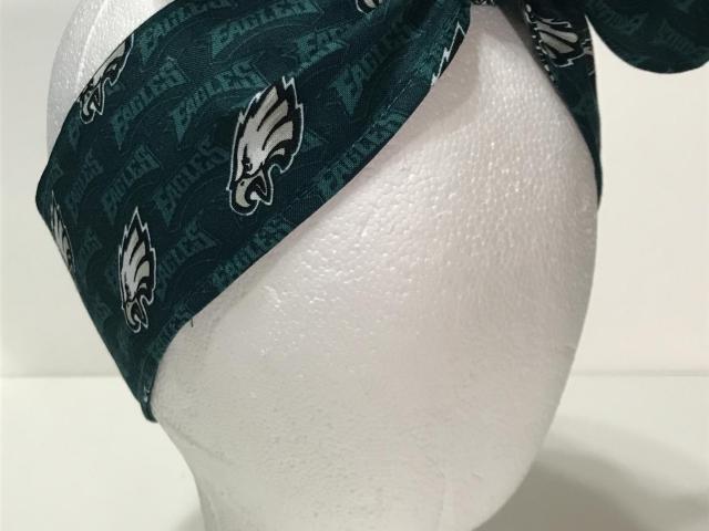3” wide Philadelphia Eagles hair tie, hair wrap, headband, pin up, self tie, scarf, neckerchief, retro, rockabilly