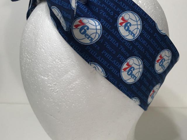 3” wide Philadelphia 76ers hair tie, hair wrap, headband, pin up, self tie, scarf, neckerchief, retro, rockabilly, handmade