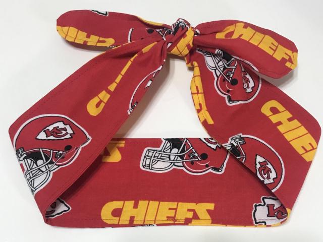 3” wide Kansas City Chiefs hair tie, headband, pin up, self tie, scarf, neckerchief, retro, rockabilly, handmade