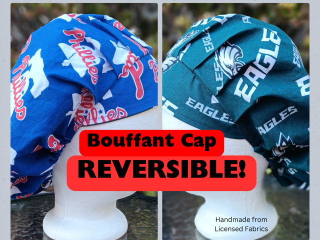 Bouffant Reversible Philadelphia Phillies / Eagles scrub cap, adjustable, nurse, technician, doctor, food service, handmade