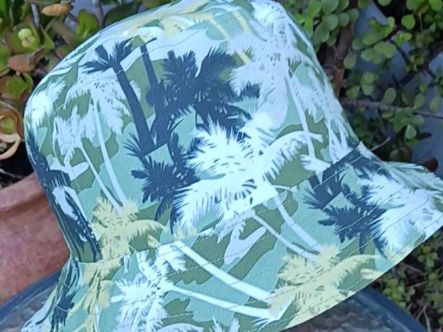 Tropical Theme Bucket Hat, Palm Trees Camouflage, Size Large, floppy hat, fishing hat, sun hat, beach hat, Hawaiian resort cruise vacation hat
