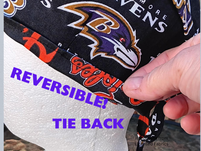 Tie Back, Reversible Baltimore Orioles & Ravens scrub cap, cotton, surgical skull nurse tech technician doctor medical hat Baltimore teams