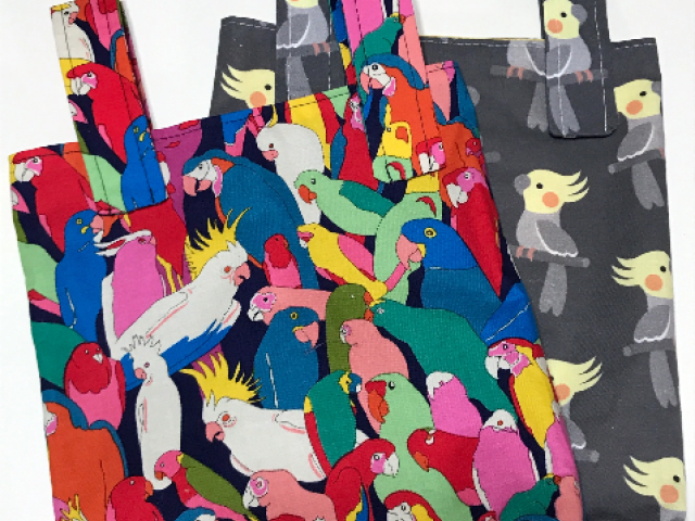 Simple small basic bag for crutch. Can be used on walker, stroller, scooter handlebars. Parrots cockatiels bird theme ,hanging bag caddy