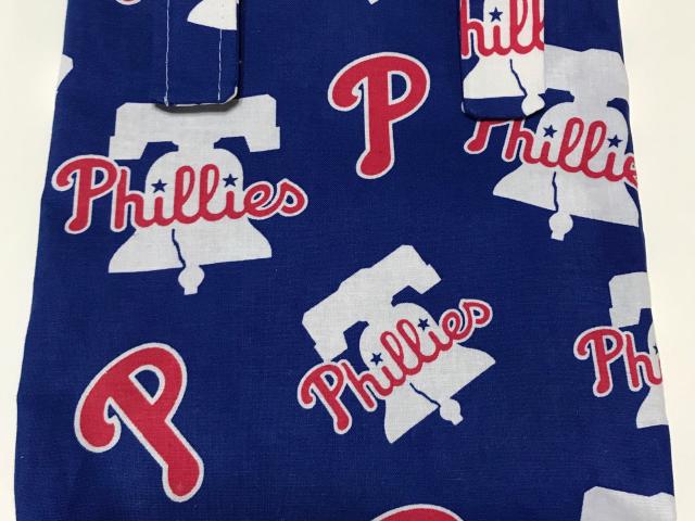 Simple small basic crutch bag, walker bag, scooter handlebars bag, bed rail caddy, handmade from Phillies licensed fabric