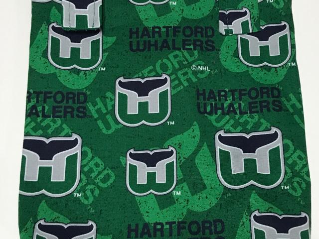 Small, simple basic crutch bag, walker bag, scooter handlebars bag, caddy, handmade from Hartford Whalers licensed fabric