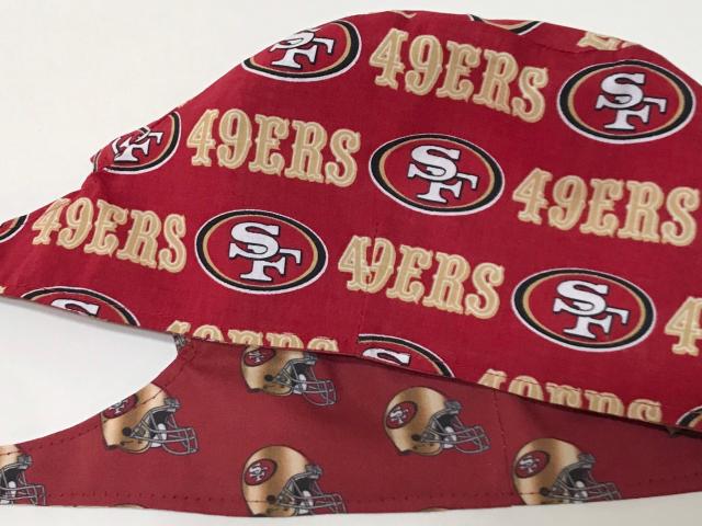 Reversible San Francisco SF 49ers scrub cap tie back, skull cap, for nurse, technician, doctor, welding, vet, food service, handmade