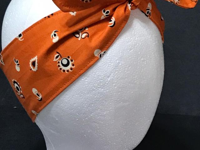 3” Wide Burnt Orange Floral Bandana Print Headband, hair wrap, pin up, hair tie, neckerchief, retro style, rockabilly