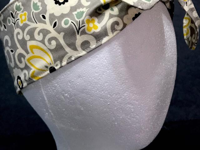 3” Wide Grey and Yellow Floral headband, self tie, hair wrap, pin up style, hair tie, retro style, scarf