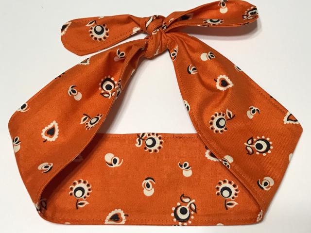 3” Wide Burnt Orange Floral Bandana Print head band, hair wrap fabric headband, pin up, hair tie, neck, retro rockabilly, Denyse Schmidt