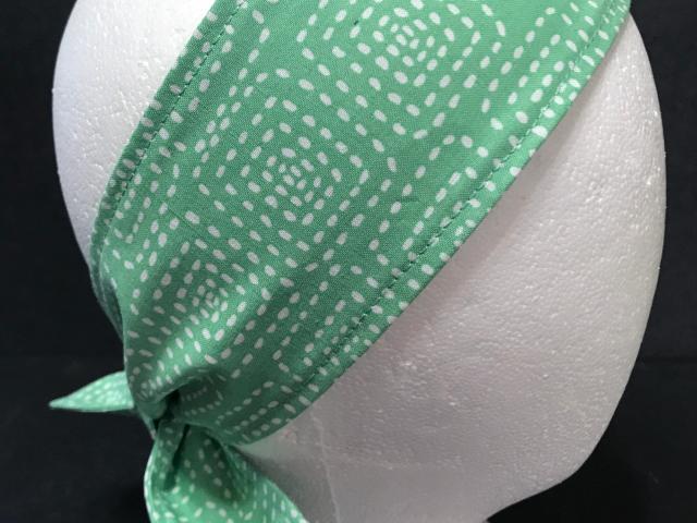3” Wide Dashed Squares headband, hair wrap, fabric headband, pin up, hair tie, neck, retro rockabilly hair accessory, handbag scarf, sage green