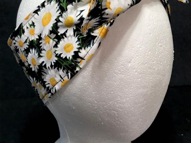3” Wide Daisies Floral headband, self tie, hair wrap, pin up style, hair tie, retro style, rockabilly