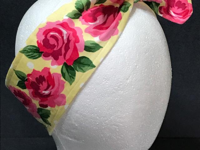 3” Wide Reversible Roses Floral Headband, hair wrap, pin up, hair tie, retro style hair accessory, purse scarf