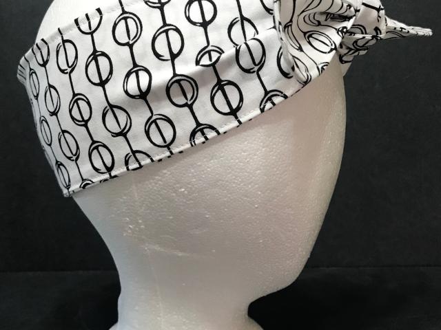 3” Wide Geometric Black & White Headband, self tie, hair wrap, pin up style, hair tie, retro style, scarf