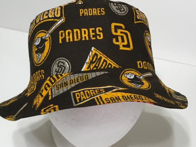 San Diego Padres Bucket Hat, Reversible to Solid Brown,  Sizes S-XXL, Unisex, cotton, fishing hat, sun hat, floppy hat, handmade