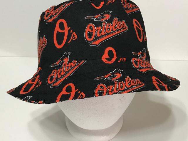 Baltimore Orioles Bucket Hat, Reversible to Black, Unisex Sizes S-XXL, Cotton, Handmade, fishing hat, sun hat, floppy hat, ponytail hat