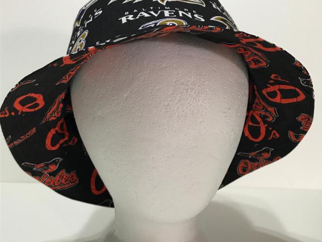 Baltimore Ravens / Orioles Bucket Hat, Reversible, Unisex Sizes S-XXL, Handmade, fishing hat, ponytail sun hat, floppy hat