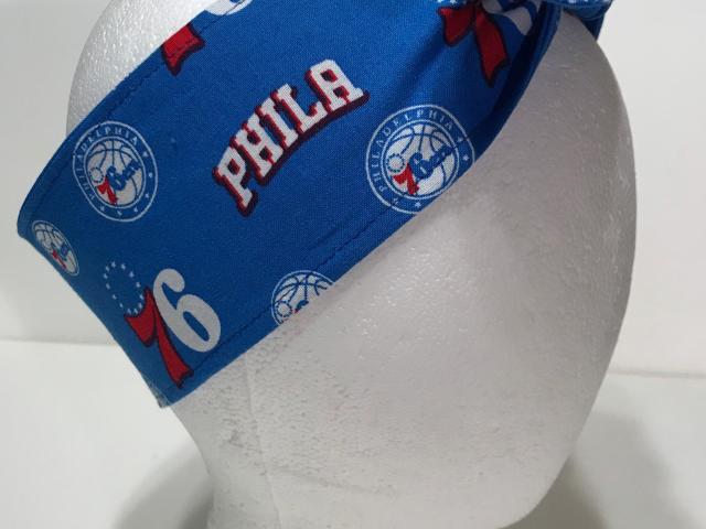 3” Wide Philadelphia 76ers headband, hair wrap, pin up, hair tie, neckerchief, retro, rockabilly, handmade