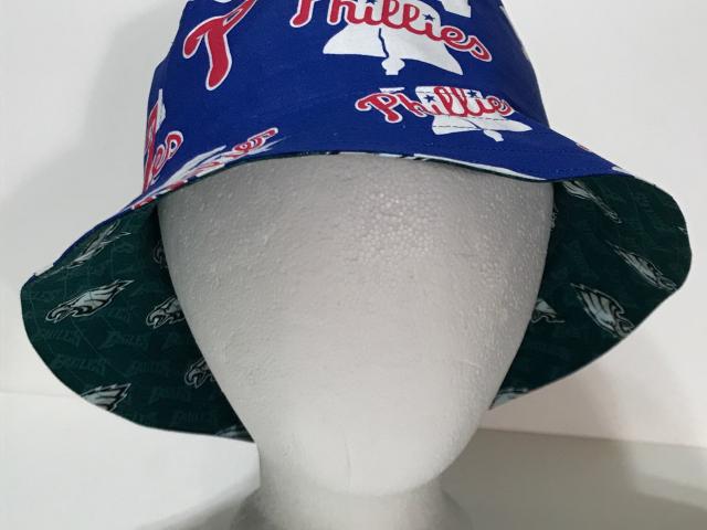 Phillies / Eagles Bucket Hat, Reversible, Unisex,  Sizes S-XXL, Cotton, summer fishing hat, Philadelphia, sun hat, floppy hat, handmade