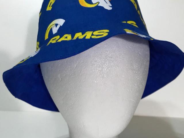 Los Angeles Rams Bucket Hat, Reversible to Blue, Sizes S-XXL, summer hat, fishing hat, floppy hat, ponytail hat, handmade