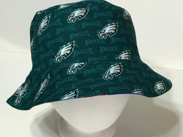 Philadelphia Eagles Bucket Hat, Reverses to Black, Unisex Sizes S-XXL, handmade, fishing hat, sun hat, floppy hat, ponytail hat