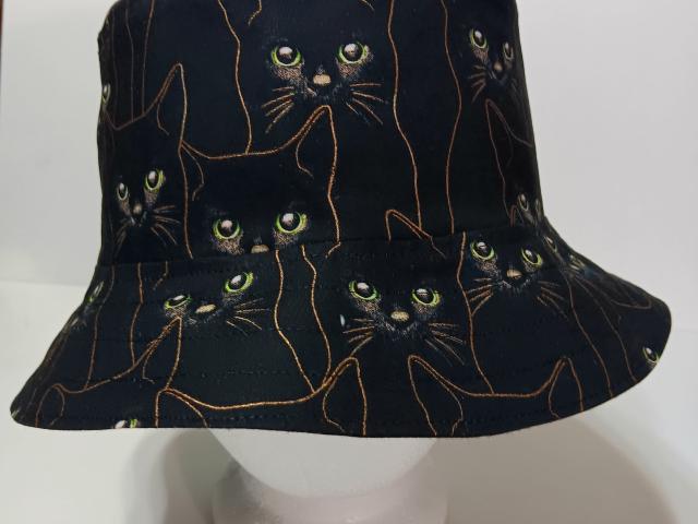 Black Cats Bucket Hat, Reversible, Sizes S-XXL, cotton, summer hat, fishing hat, ponytail hat, floppy hat, animal print hat, Halloween